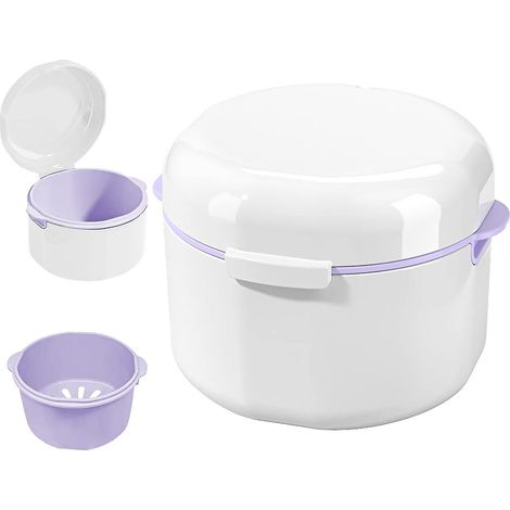 (blanc)bote De Dentier Avec Passoire, Portable Boite Appareil Dentaire, Botes Pour Prothses Dentaires, Bote De Retenue Orthodontique, Bote De Nett (1/5)