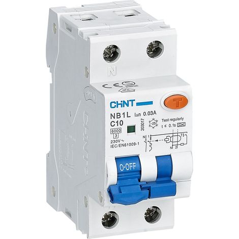 Interruptor NB1L 1 polo+neutro 10A 30mA clase A 6kA 2 módulos NB1L-1N-10C30A/2