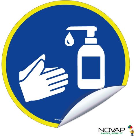 Adhésif Lavage des mains avec gel hydroalcoolique - haute visibilité - Ø 80mm - 4100838
