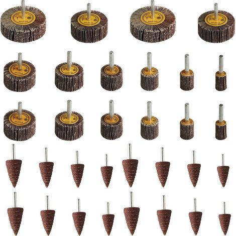 Set mit 32 Lamellenschleifscheiben für Lamellenbohrmaschinen, Körnung 80 - Für Akkuschrauber - Geradschleifer - Polierscheibe zur Rostentfernung (8 Durchmesser/2 Ausführungen) (1/5)