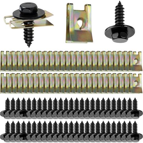 Lot de 100 écrous à tôle - 50 jeux de vis de carrosserie - En métal - Type U - Vis à tôle - Pour pare-chocs, garde-boue