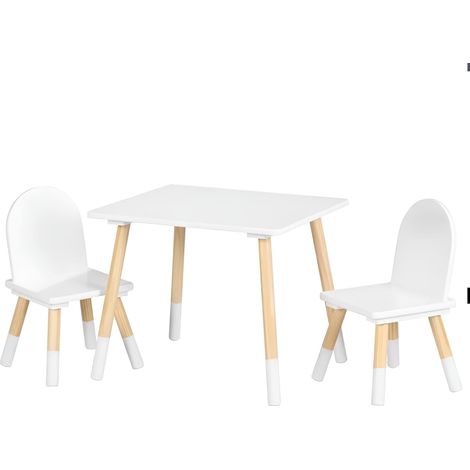 Conjunto de Mesa y 2 Sillas Infantil para Niños a Partir de 3 Años, Fabricado en Madera MDF y Pino Macizo, Color Blanco - ORION91 - Set (1/5)