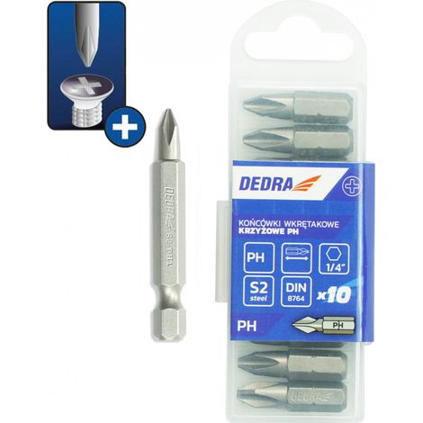 DEDRA - Puntas de destornillador PH2x50mm, 10 uds, acero S2
