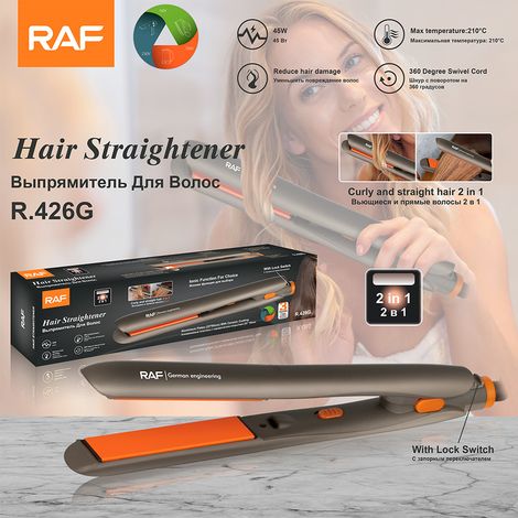 (Orange) Norme européenne - Lisseur avec plaque chauffante - Écran LCD - Fer à friser portable - Usage domestique - Volumisant - Fer à friser multifonctionnel (1/5)