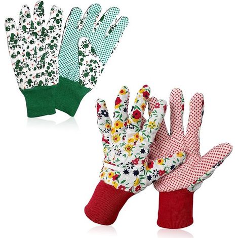 Juego de guantes de jardinería para mujer: 2 pares de guantes cómodos para jardinería. Guantes para jardinería floral con puños elásticos，2 pares (1/5)