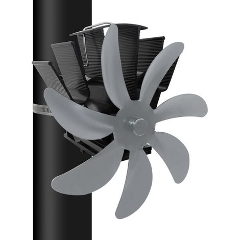 Magnétiques Ventilateur Poele à Bois, 7 Pages Alimenté à la Chaleur Ventilateur Cheminée, Sans électricité Alimenté à chaleur, Cycle Silencieux，gris (1/5)
