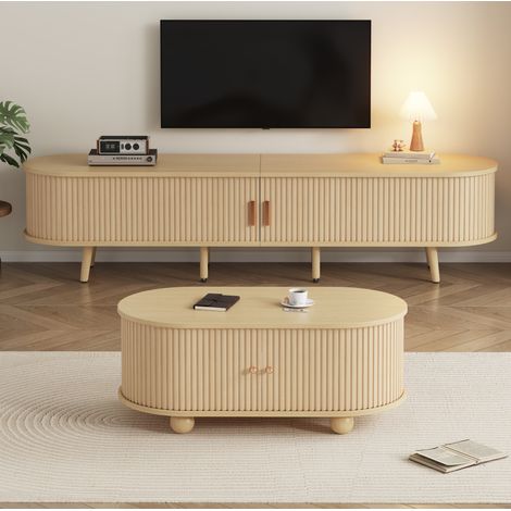 TV Schrank Aufbewahrung Couchtisch Holz Set OKMYHOME (1/5)