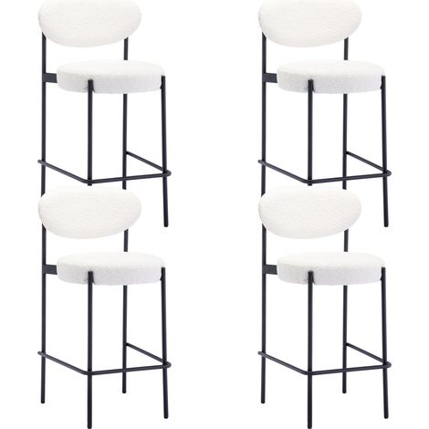 Wahson Tabouret de Bar Rétro en Fausse Fourrure, Lot de 4 Chaise Bar avec Pieds en Métal Chaise Haute Bar pour Ilot Central Cuisine, Blanc