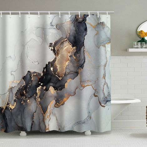 Duschvorhang mit Marmormuster (180 x 200 cm), bedruckter, wasserdichter Stoffduschvorhang, Duschvorhang aus Polyester mit geometrischem Muster, inklusive 12 Haken.