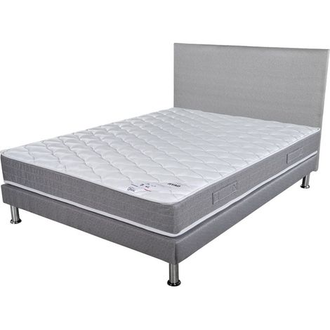 Matelas + Sommier + Tete Gris clair 140x190 Ryad - Hauteur 20 cm - Soutien très ferme (1/5)