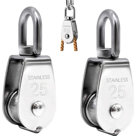 Set of 2 Lifting Pulley, 304 Stainless Steel Single Pulley M25 Single Pulley Load 150kg