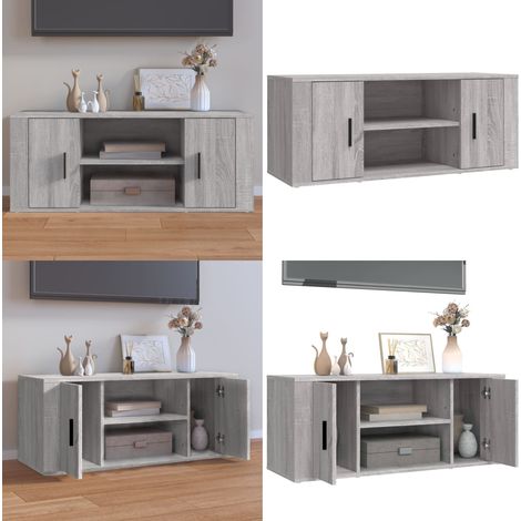 Meuble TV Sonoma gris 100x35x40 cm Bois d'ingénierie - Meubles Tv - Meuble Téléviseur - Rangement Tv - Unité Tv - Support Tv - Home & Living (1/5)