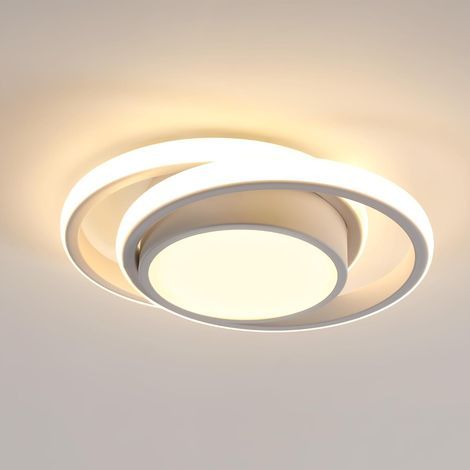 Plafonnier LED de style minimaliste pour chambre à coucher, escaliers, balcons et entrées – Double rond blanc avec spots, changement de trois couleurs-32W (1/5)