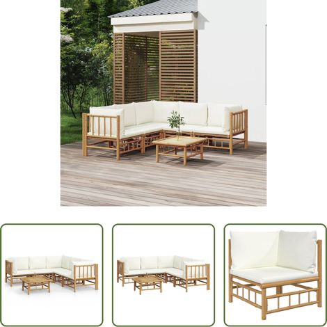 Bambusmöbel - 6-tlg. Garten-Lounge-Set mit Cremeweißen Kissen Bambus (1/5)