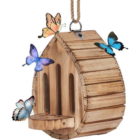 Schmetterlingshaus aus Holz – Mit Futterstelle – Hängend – Gartendekoration – für Schmetterlinge und Insekten (1/5)