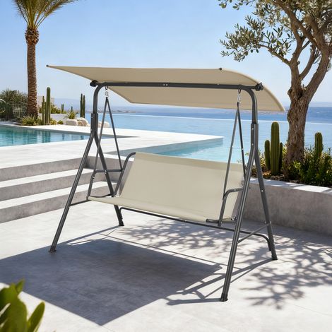 Dondolo da Giardino Satten a 3 Posti con Tettuccio Parasole 173x119x153 cm - Grigio / Beige [en.casa]