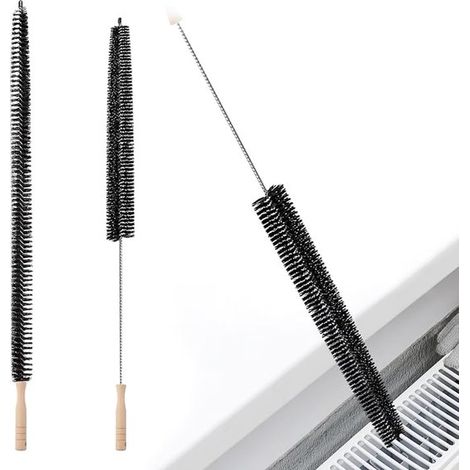 Lot de 2 brosses de nettoyage longues et flexibles pour radiateurs et appareils électroménagers - Manche en bois (1/5)