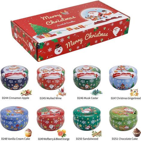 [JAMAIS UTILISÉ] Bougies Parfumées Noël, 8PCS Coffret Bougies Parfumées Cadeau, Cire de Soja Naturelle, Femme Cadeau Bougies kit, pour soulager le stress, pour Dîner de Famille, Décoration de Fête de  (1/5)