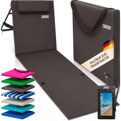 DETEX® Folding Beach Lounger With Adjustable Backrest Lightly Padded Foldable Sun Bed With Side Pocket Cushion Shoulder Strap Weatherproof Beach Mat Lounger Anthrazit (de) (1/5)