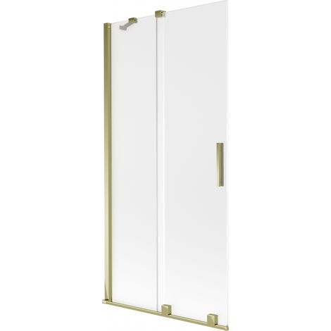 Mexen Velar Badewannenfaltwand, 2-flügelig, schiebbar 95 x 150 cm, mattiert, gold - 896-095-000-31-50