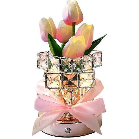 Lampe en forme de tulipe, veilleuse compacte à piles avec cordon d'alimentation rechargeable, intensité lumineuse réglable en continu sur trois couleurs. (1/5)