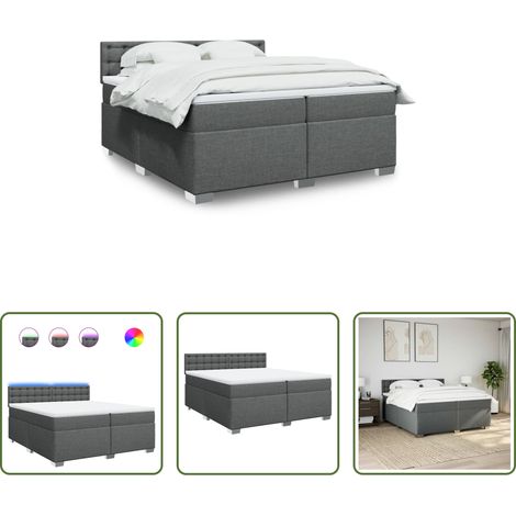vidaXL Surmatelas - Sommier à lattes de lit avec matelas Gris foncé 200x200cm Tissu (1/5)
