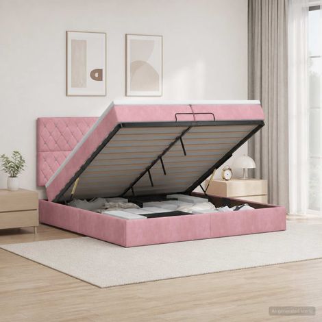vidaXL Lit coffre avec matelas et LED Rose 200 x 200 cm Velours (1/5)