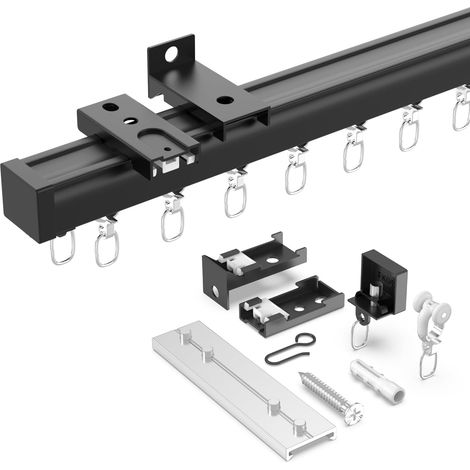 Aluminium Rail de Rideau, 4M Noir, Mur/Plafond Coulissant Lisse (1/5)