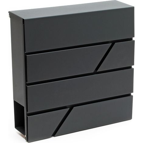 Wiltec – Boîte aux lettres murale ou sur pied verrouillable – Acier galvanisé gris anthracite – Dimensions 370 x 105 x 370 mm – Porte-journaux intégré (1/5)