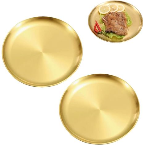 2 Pièces Doré Assiette de Diner, non Assiette à Dîner en Acier Inoxydable, Adaptées à la Maison, au Restaurant, à l'hôtel, au Bar, etc (1/5)