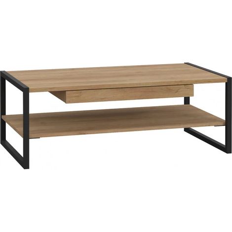 Table basse 110 cm décor bois chêne et pieds métal noir mat - MODE (1/5)