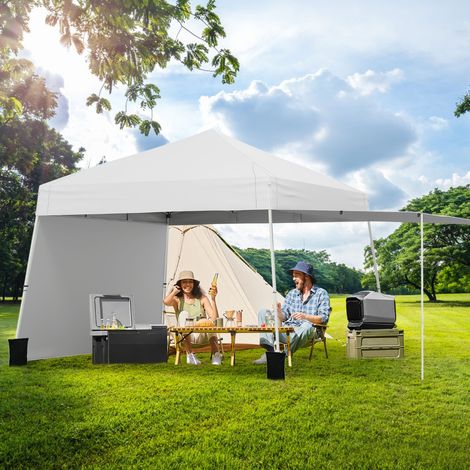 Tente Pop-up 430x280cm avec 2 Parois Latérales Convertibles en Auvent 8 Piquets 4 Cordes à Vent Abri Solaire Portable et Pliable Blanc (1/3)