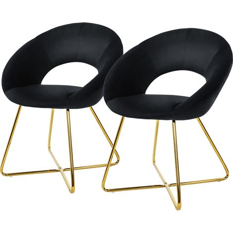 ML-Design Esszimmerstühle 2er Set Samt, Schwarz, Wohnzimmerstuhl mit runder Rückenlehne, Polsterstuhl mit goldene Metallbeine, Ergonomische Esstisch Sessel, Küchenstuhl Schalenstuhl Schminktisch Stuhl