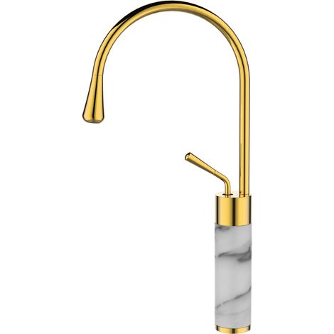 Grifo de fregadero de cocina de mármol blanco/oro Gabro (1/2)