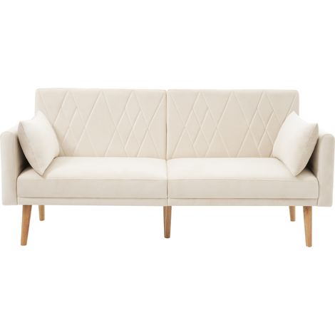 Canapé Convertible en tissu velours, canape 2 Places,avec fonction couchage,Petit canapé,180x75x82cm,Beige (1/5)