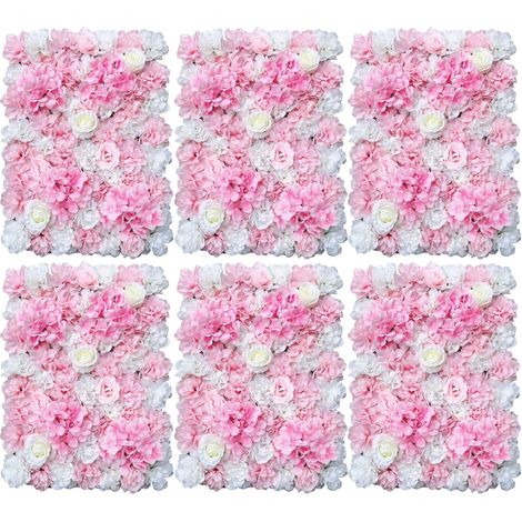 Mur de fleurs artificielles, mur de roses artificielles, 6 pièces DIY fond pour mariage, fête, décoration de la maison (40 x 60 cm, carré, rose)