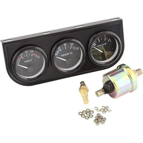 Dreifache 52-mm-Anzeige in 1: Voltmeter, Wassertemperaturanzeige und Öldruckanzeige mit Sensor, kompatibel mit Lkw und Pkw. (1/5)