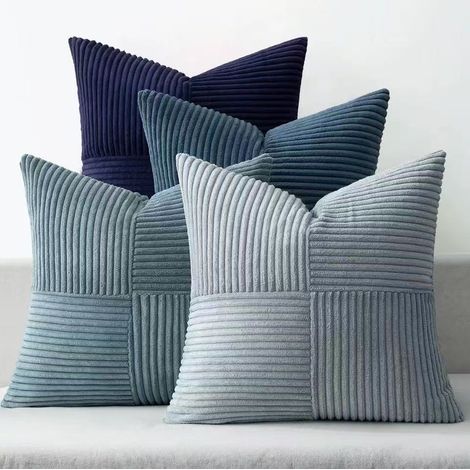 Corduroy solid color patchwork combination home decoration pillowcase, cushion cover, seat cushion cover -- gray and blue patchwork combination -- 4545cm