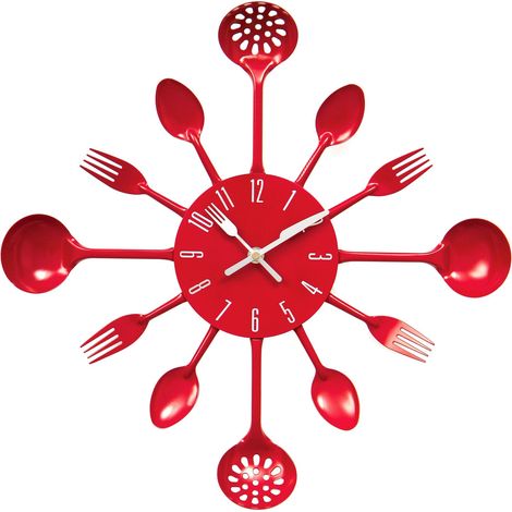 Premier Housewares Red Cutlery Metal Wall Clock (1/2)