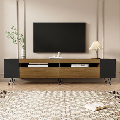 Meuble TV rangement 180 cm noir bois avec étagères OKMYHOME (1/5)