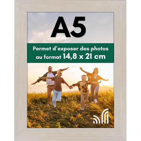 Cadre Photo A5 Bois Clair - Cadre A5 en MDF avec Verre Incassable Poli, Chevalet et Matériel de Suspension Intégré - Format Horizontal et Vertical pour Mur et Dessus de Table (1/5)