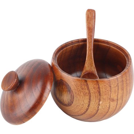Pot à épices en bois avec couvercle et cuillère (1/5)