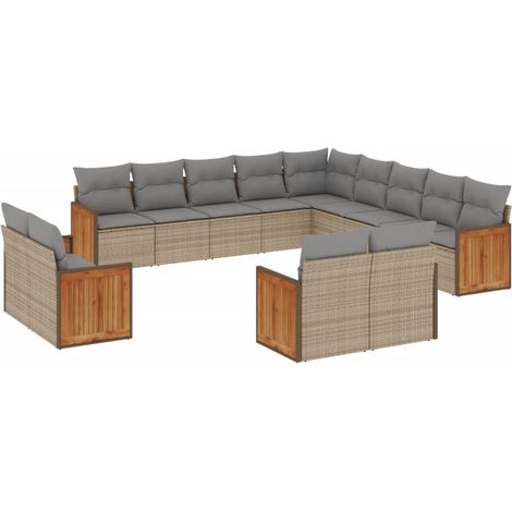 Set sofás de jardín con cojines 13 pzas ratán sintético beige vidaXL (1/3)
