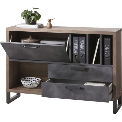 Cassettiera 140 cm rovere e grigio - Adrano