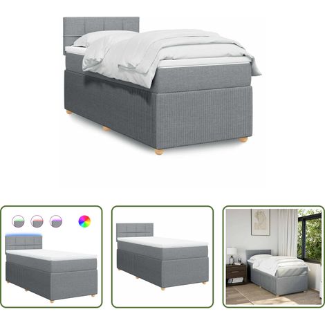 vidaXL Surmatelas - Sommier à lattes de lit avec matelas Gris clair 90x200 cm Tissu (1/5)