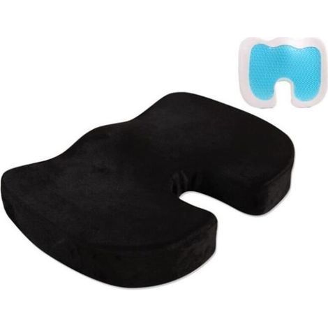 pair Coussin de Siège Orthopédique avec Gel, Oreillier Coccyx en Mousse à Mémoire de Forme, 45 x 35 x 7 cm Noir (1/3)