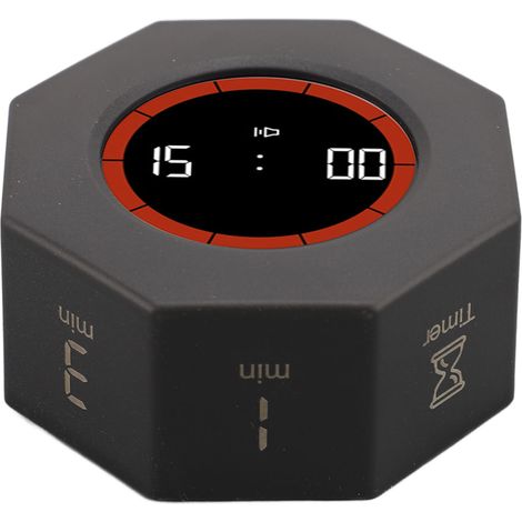 Cube de productivité de bureau avec minuterie octogonale avec capteur G pour travail de travail, étude, cuisine 1 3 5 15 30 60 90 minutes, compte à rebours personnalisé noir (1/5)