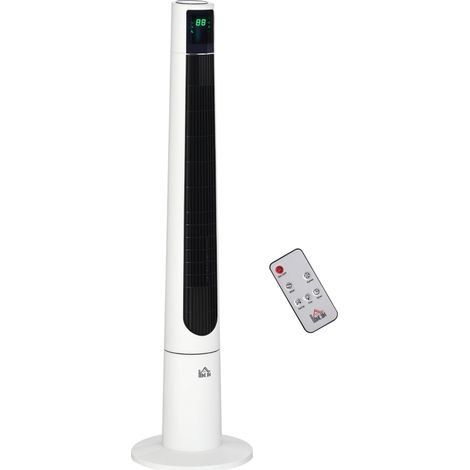Ventilateur colonne silencieux 50 W avec télécommande, 3 vitesses, 3 modes, minuterie 12 h, oscillation 40°, blanc