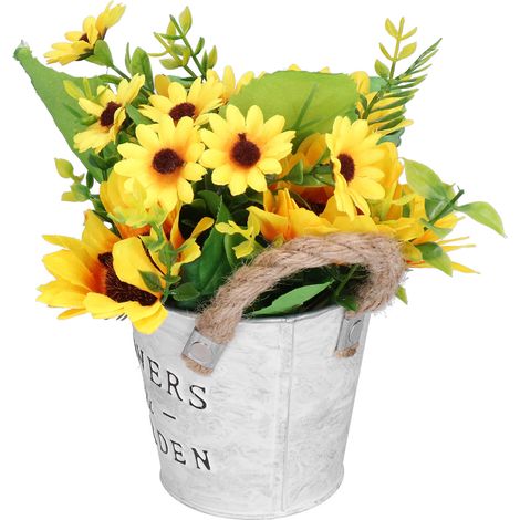Plante artificielle en pot de tournesol haute fidélité, bonsaï de table de style chinois moderne, fleur artificielle. (1/5)