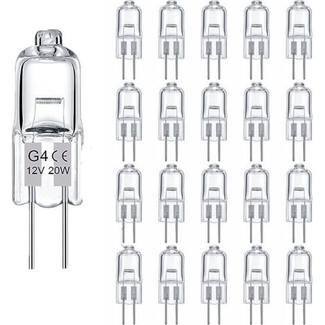 20 ampoules halogènes G4 – 12V 20W – 280 lumens – Lumière chaude 2800K – Dimmables – Idéal pour éclairage maison et commerce (1/5)
